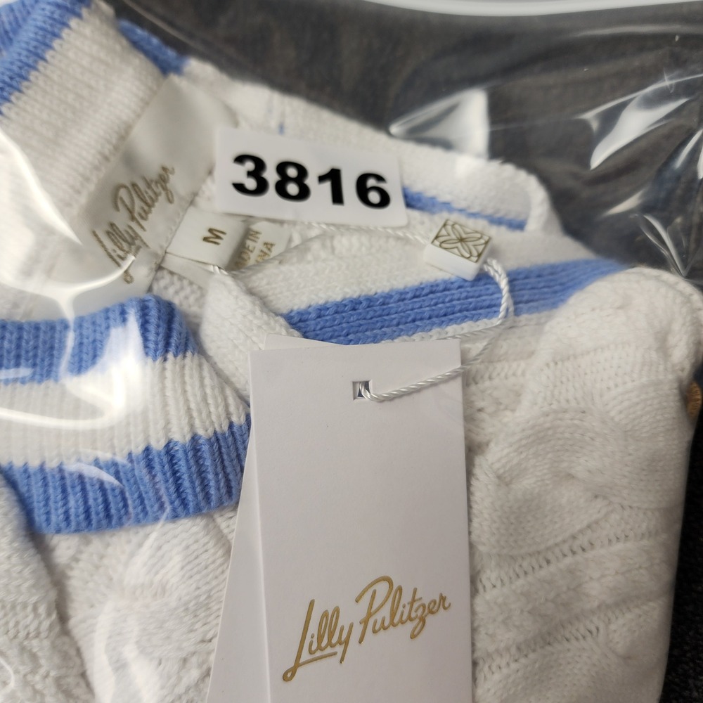Lilly Pulitzer Suzette Sweater Tank White Blue Cable Knit Polo Vest 018733 M - Picture 10 of 10